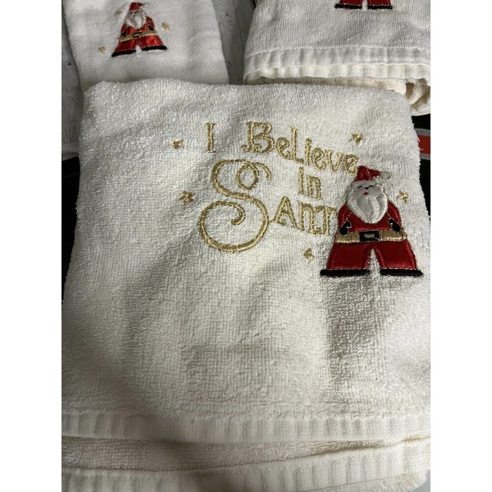 Vintage Christmas Holiday Santa 3 Towel Set “I Believe In Santa” Embroidered
